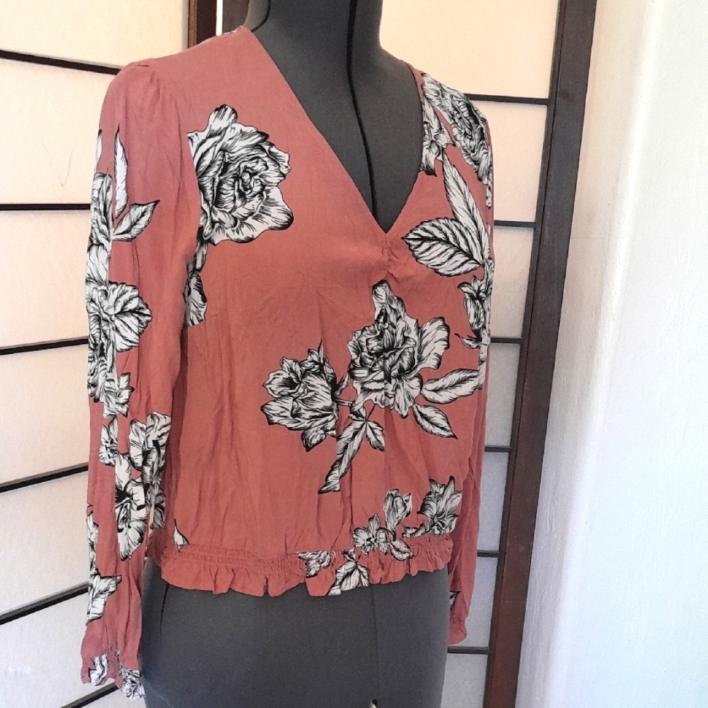 Candie's Pink Wrap Ruffled Long Sleeve Blouse